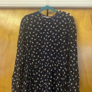 Black Floral Mockneck 16 Loft Plus Elastic Waste dress - long sleeve